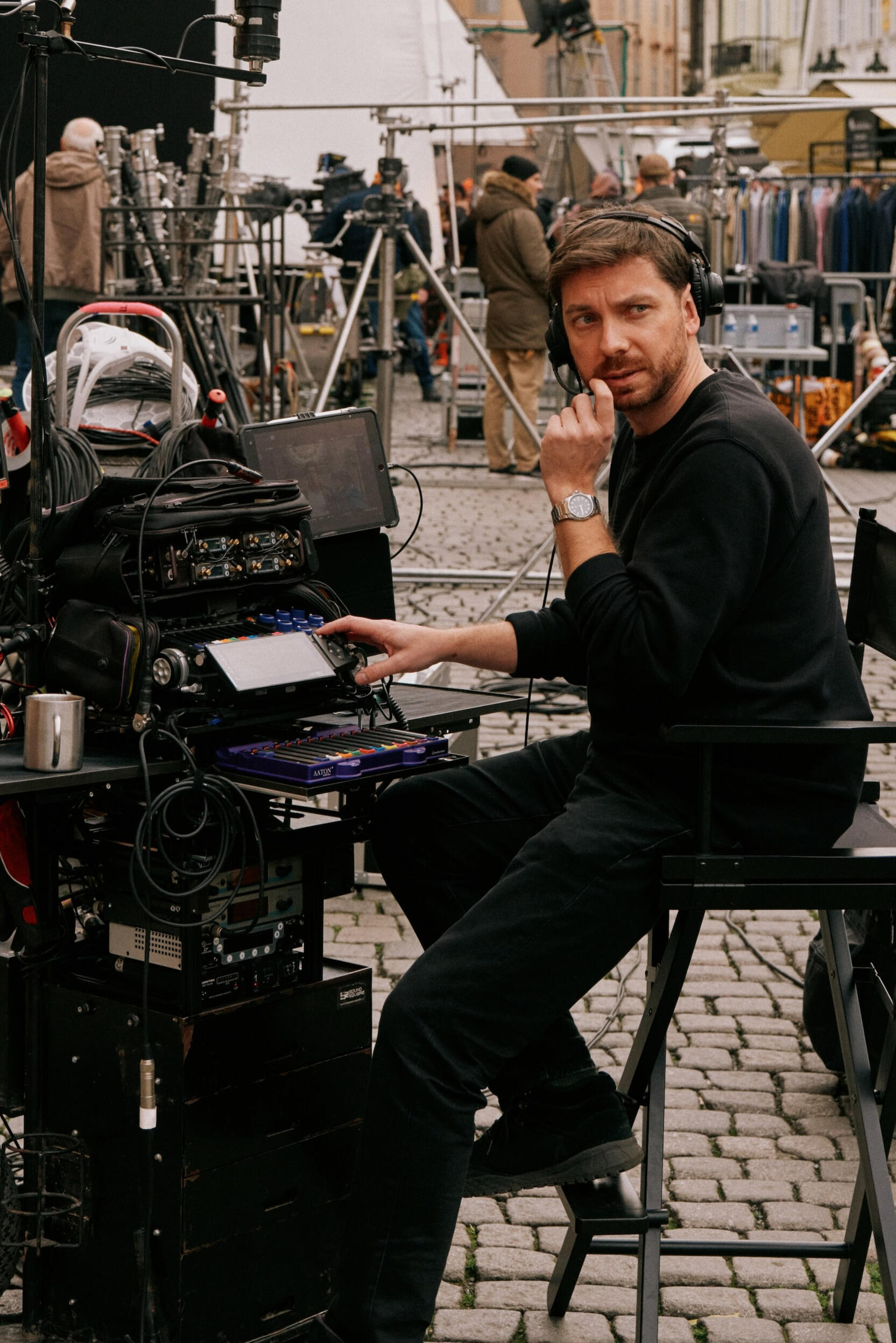 production sound mixer Viktor Prasil on film set
